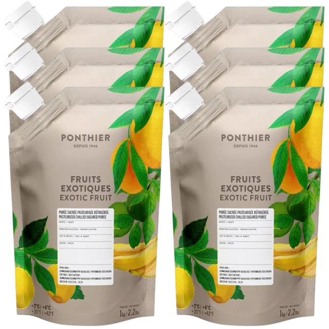 Ponthier EXOTIC PÜREE Mango Banane Maracuja Limette Püree Früchtemark 6x 1KG