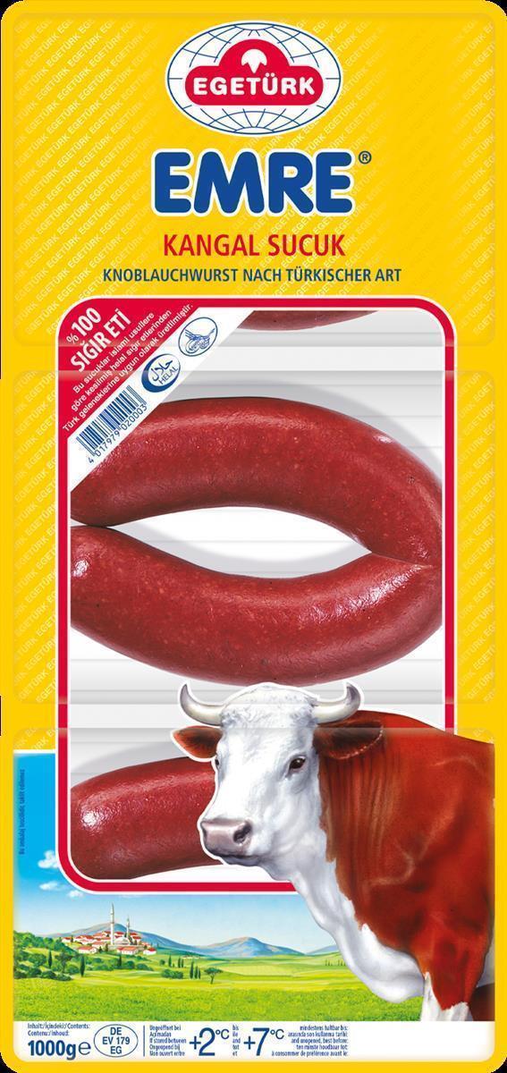 Egetürk Emre Kangal Sucuk 3x 1kg türkische Knoblauch-Wurst Rindfleisch