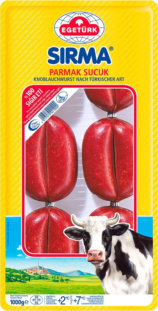 Egetürk Sirma Parmak Sucuk 1x 1kg türkische Knoblauch-Wurst aus Rindfleisch