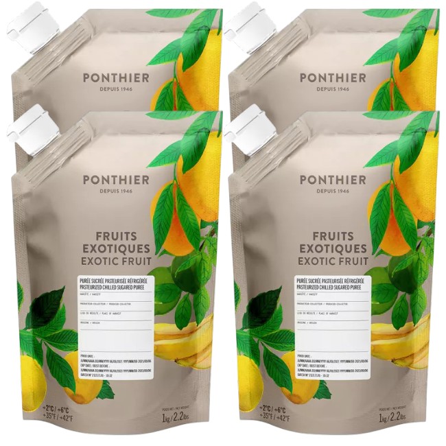 Ponthier EXOTIC PÜREE Mango Banane Maracuja Limette Püree Früchtemark 4x 1KG