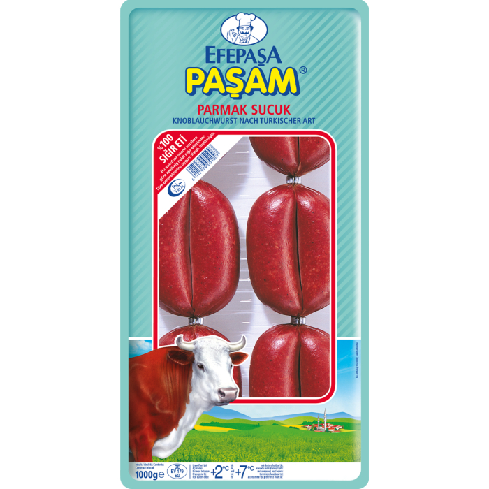 Efepasa Pasam Parmak Sucuk 3x 1kg türkische Knoblauch-Wurst aus Rindfleisch