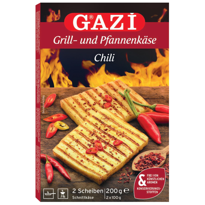 Gazi Grill- und Pfannenkäse 2x 200g Chili 45% Fett i.Tr Grillkäse Pfanne Vakuum