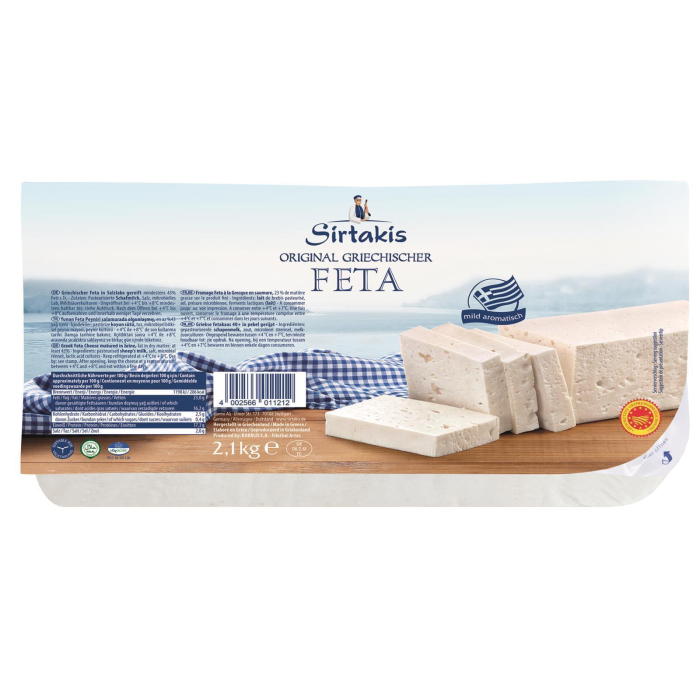 Sirtakis Feta 2,1kg Schafkäse Schafskäse in Salzlake 43% Fett i.Tr. Griechenland