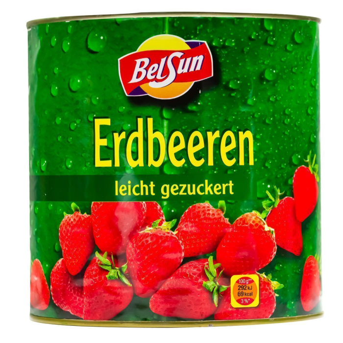 BelSun Erdbeeren 4x 925g leicht gezuckert eingelegte Erdbeeren Dose Obstkonserve