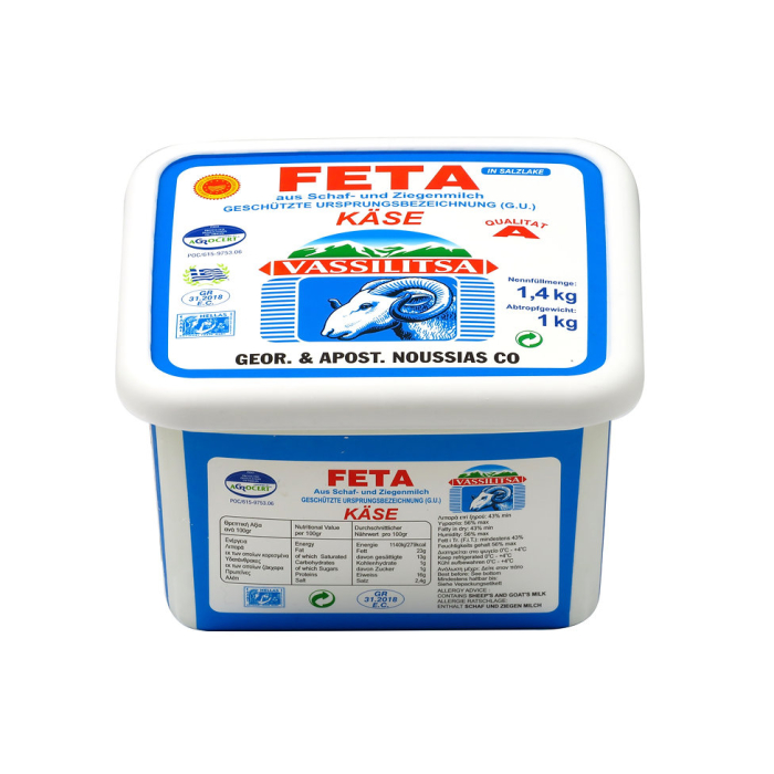 Vassilitsa Feta 1kg Schafs-Käse in Salzlake 43% Fett i.Tr.